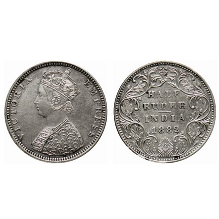 Victoria Empress, Silver ½ Rupee, 1882, Bombay Mint, B2/II, dot. GK 618. About Extremely F