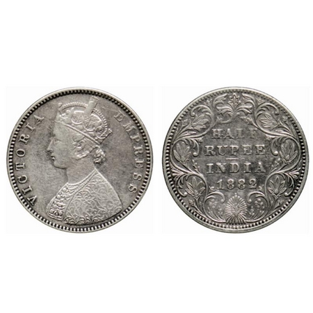 Victoria Empress, Silver ½ Rupee, 1882, Bombay Mint, A/II, dot. GK 620. About Very Fine, S