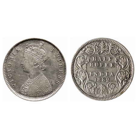 Victoria Empress, Silver ½ Rupee, 1882, Calcutta Mint, A/I, C incused. GK 621. Very Fine, 