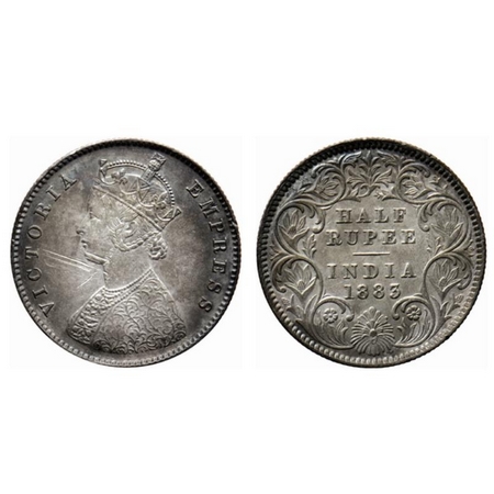 Victoria Empress, Silver ½ Rupee, 1883, Calcutta Mint, A/I, C incused, scratch mark on the
