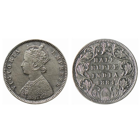Victoria Empress, Silver ½ Rupee, 1884, Bombay Mint, A/II, dot. GK 625. Very Fine, Scarce.