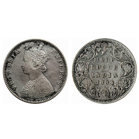 Victoria Empress, Silver ½ Rupee, 1884, Bombay Mint, A/II, dot. GK 625. About Very Fine, S