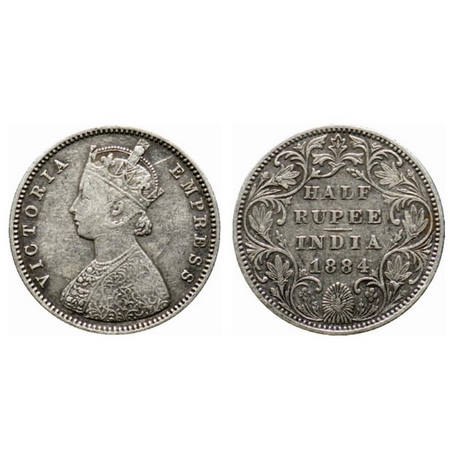 Victoria Empress, Silver ½ Rupee, 1884, Bombay Mint, A/II(i), no dot, center vertical stro