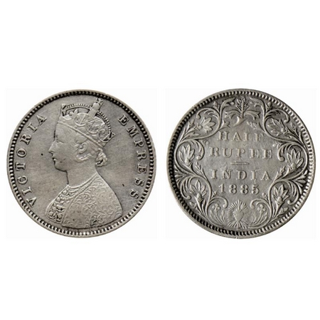 Victoria Empress, Silver ½ Rupee, 1885, Bombay Mint, A/II, B raised. Center vertical strok