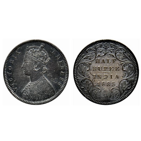 Victoria Empress, Silver ½ Rupee, 1885, Bombay Mint, A/II (i), B raised, center vertical s
