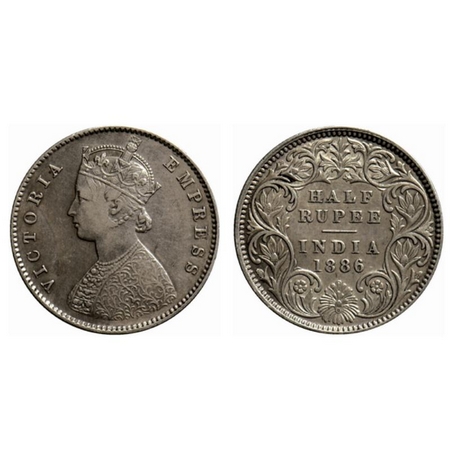 Victoria Empress, Silver ½ Rupee, 1886, Calcutta Mint, A/I, C incused. GK 632.Very Fine, S