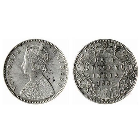 Victoria Empress, Silver ½ Rupee, 1886, Bombay Mint, A/II(i), B raised, Center vertical st