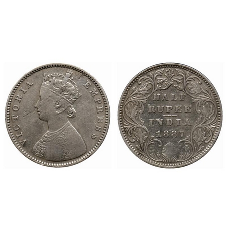 Victoria Empress, Silver ½ Rupee, 1887, Bombay Mint, A/II(i), B raised. Center vertical st