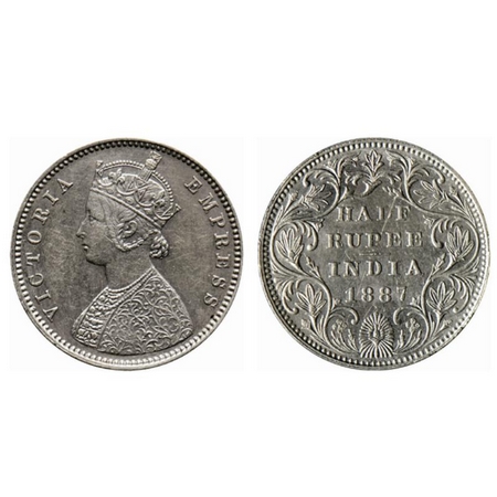 Victoria Empress, Silver ½ Rupee, 1887, Bombay Mint, A/II(i), B raised, Center vertical st