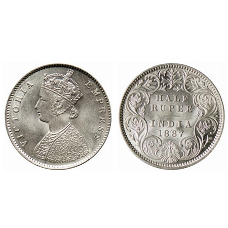 Victoria Empress, Silver ½ Rupee, 1887, Calcutta Mint, A/I, C incused. GK 637. Uncirculate