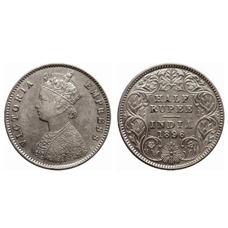 Victoria Empress, Silver ½ Rupee, 1896, Calcutta Mint, A/I, C incused. GK 652. About Extre