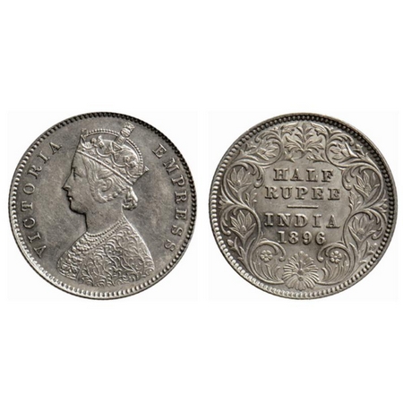 Victoria Empress, Silver ½ Rupee, 1896, Calcutta Mint, A/I, C incuse. GK 652. About Extrem