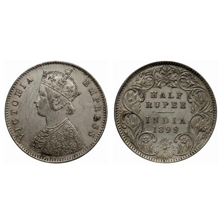 Victoria Empress, Silver ½ Rupee, 1899, Calcutta Mint, A/I, C incuse. GK 663. Extremely Fi