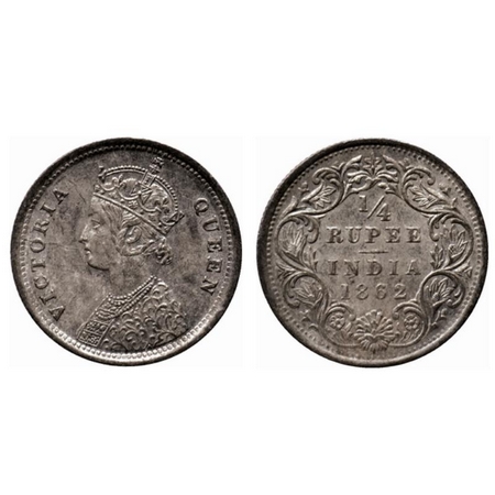 Victoria Queen, Silver ¼ Rupee, 1862, Bombay Mint, A/1, raised inverted 'V' on obverse, no
