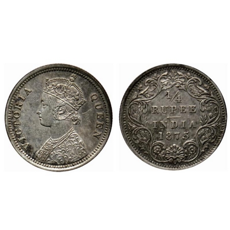 Victoria Queen, Silver ¼ Rupee, 1875, Bombay Mint, A/I, no dot. GK 666. Extremely Fine+, S
