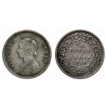 Victoria Queen, Silver ¼ Rupee, 1876, Bombay Mint, A/I, No dot. GK 668. Very Fine+, Scarce
