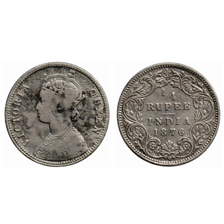 Victoria Queen, Silver ¼ Rupee, 1876, Calcutta Mint, A/I, no mint mark. GK 669. Fine, Clea
