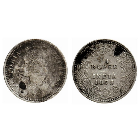 Victoria Empress, Silver ¼ Rupee, 1878, Calcutta Mint, C/II, no mint mark. GK 673. Fine De