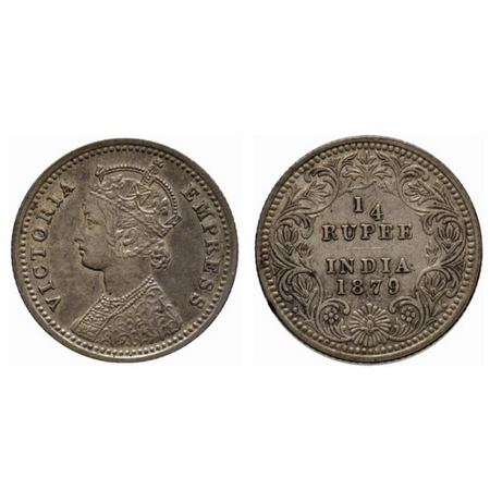 Victoria Empress, Silver ¼ Rupee, 1879, Calcutta Mint, C/II, C incused at bottom. GK 674. 