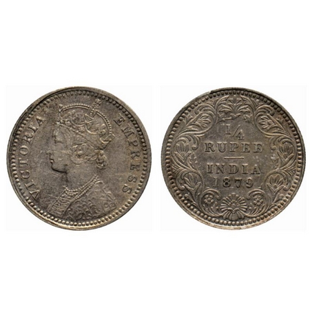 Victoria Empress, Silver ¼ Rupee, 1879, Calcutta Mint, C/II, C incused at bottom. GK 674. 