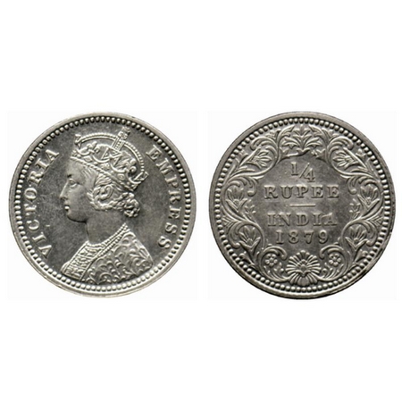 Victoria Empress, Silver ¼ Rupee, 1879, Calcutta Mint, C/II, 'C' incused, Ghost on reverse