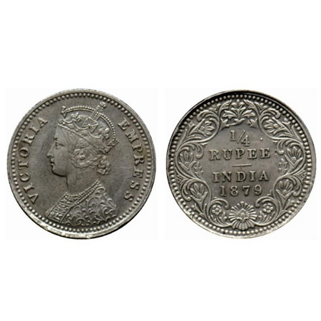 Victoria Empress, Silver ¼ Rupee, 1879, Calcutta Mint, C/II, 'C' incused, extra metal besi