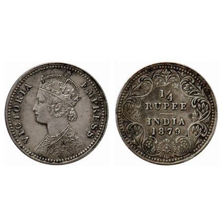Victoria Empress, Silver ¼ Rupee, 1879, Calcutta Mint, C/II, 'C' incused. GK 674. Very Fin