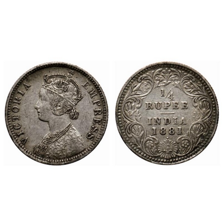 Victoria Empress, Silver ¼ Rupee, 1881, Bombay Mint, A/II, dot. GK 676. About Very Fine, S