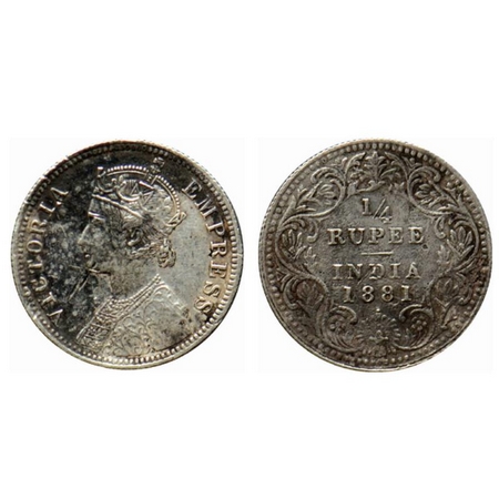 Victoria Empress, Silver ¼ Rupee, 1881, Bombay Mint, B/II, dot. GK 678. About Very Fine. S