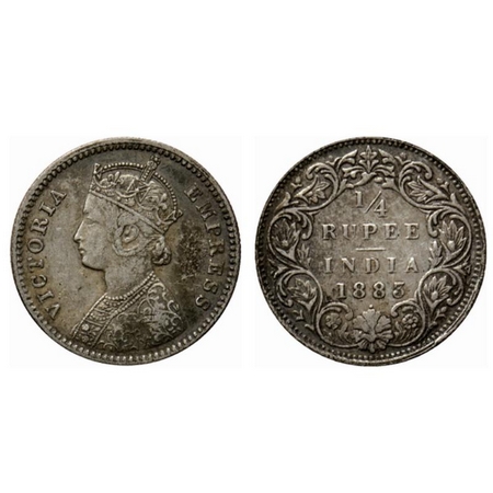 Victoria Empress, Silver ¼ Rupee, 1883, Bombay Mint, B/I, dot. GK 689. About Very Fine, Sc