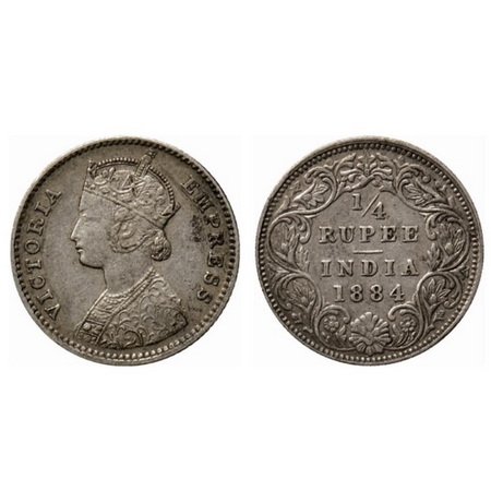 Victoria Empress, Silver ¼ Rupee, 1884, Bombay Mint, B/I, B raised. GK 695. Very Fine, Sca