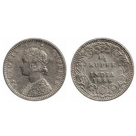Victoria Empress, Silver ¼ Rupee, 1886, Bombay Mint, C(i)/II, B raised, without letter 'V'