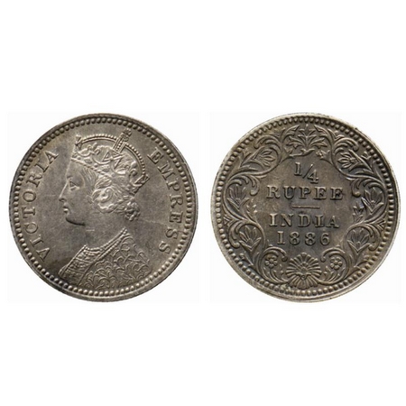 Victoria Empress, Silver ¼ Rupee, 1886, Calcutta Mint, C/II, C incused, ghost on reverse, 
