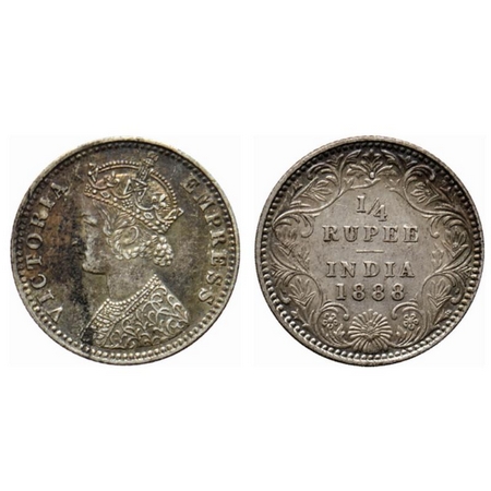 Victoria Empress, Silver ¼ Rupee, 1888, Bombay Mint, C(i)/II, B raised, with mud deposits.