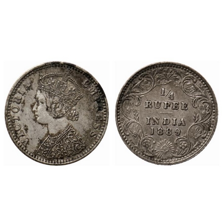 Victoria Empress, Silver ¼ Rupee, 1889, Bombay Mint, C(i)/II, B incused. GK 715. Very Fine