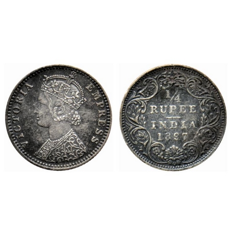 Victoria Empress, Silver ¼ Rupee, 1897, Bombay Mint, C(i)/I, B incused. GK 731. Very Fine+