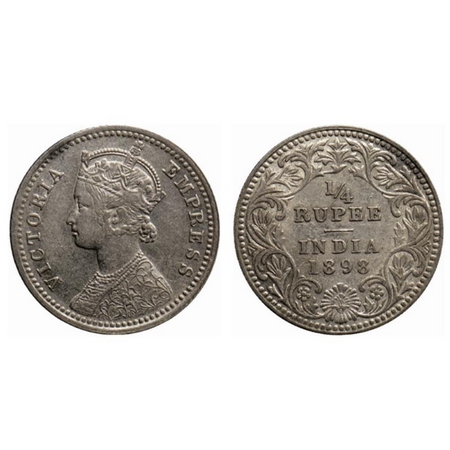 Victoria Empress, Silver ¼ Rupee, 1898, Calcutta Mint, C/II, C incuse. GK 735. Very Fine, 