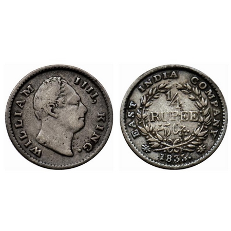 William IV, Silver ¼ Rupee, 1835, Calcutta Mint, A/III, F dug out at the truncation of Kin