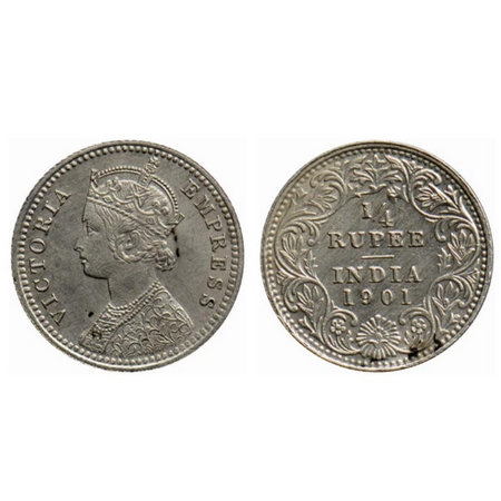 Victoria Empress, Silver ¼ Rupee, 1901, Calcutta Mint, C/II, C incused, Die crack on Rever
