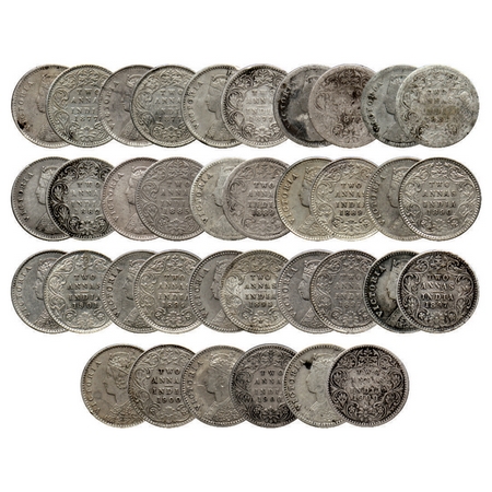 Victoria Queen/Empress, Silver 2 Annas (18 Coins), 1874 Bombay Mint A/I no mint mark, no d