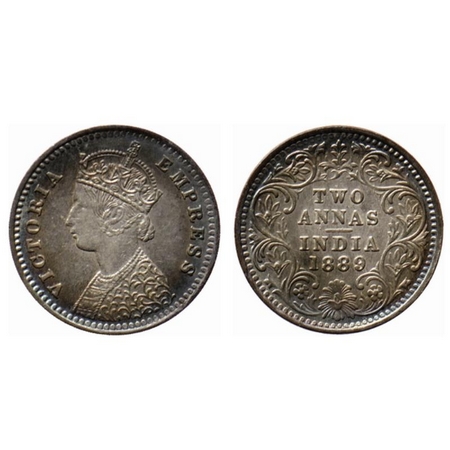 Victoria Empress, Silver 2 Annas, 1889, Bombay Mint, B/II, B incused. GK 787. Almost Uncir