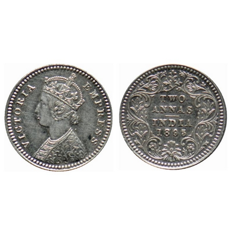 Victoria Empress, Silver 2 Annas, 1895, Calcutta Mint, B/II, 'C' incused. GK 803. Very Fin
