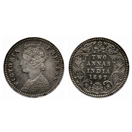 Victoria Empress, Silver 2 Annas, 1897, Calcutta Mint, B/II, C incused, Ghost on obverse a