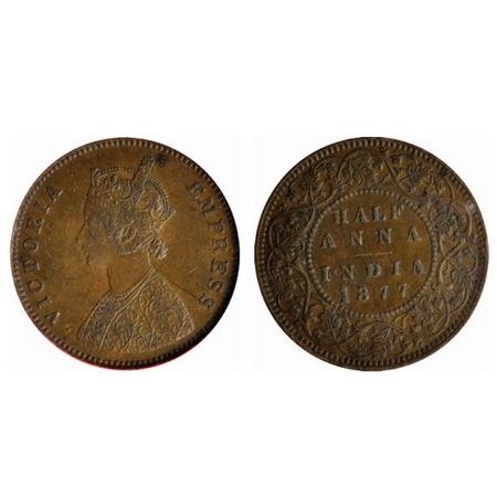 Victoria Empress, Copper Half Anna, 1877, Bombay Mint, B/II. GK 820. NGS Slabbed Extremely
