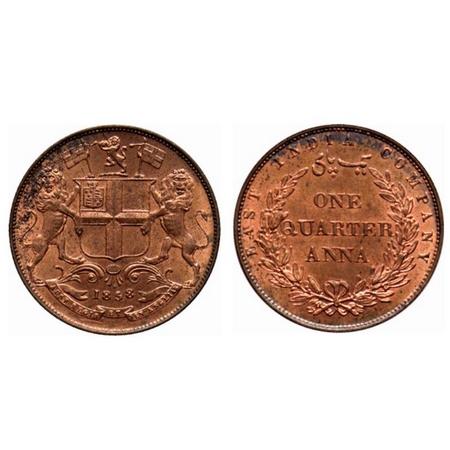 Victoria Queen, Eic issue, Copper Quarter Anna, 1858, Birmingham Mint, Single leaf, revers