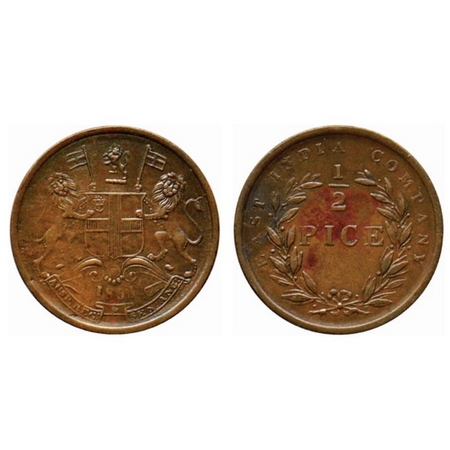 Victoria Queen, Eic issue, Copper ½ Pice, 1853, Calcutta Mint, B/I, GK 235. Extremely Fine