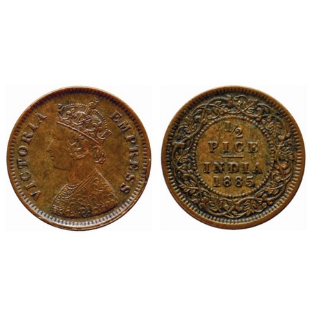 Victoria Empress, Copper ½ Pice, 1885, Calcutta Mint, A/I, 'C' incused. GK 862. Extremely 