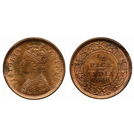 Victoria Empress, Copper ½ Pice, 1888, Calcutta Mint, A/I, no mint mark, ghost and multipl