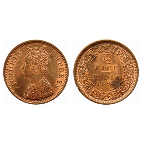 Victoria Empress, Copper ½ Pice, 1894, Calcutta Mint, A/I, Multiple Die cracks on Obverse,