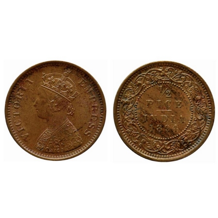 Victoria Empress, Copper ½ Pice, 1894, Calcutta Mint, A/I, no mint mark. Ghost on reverse.